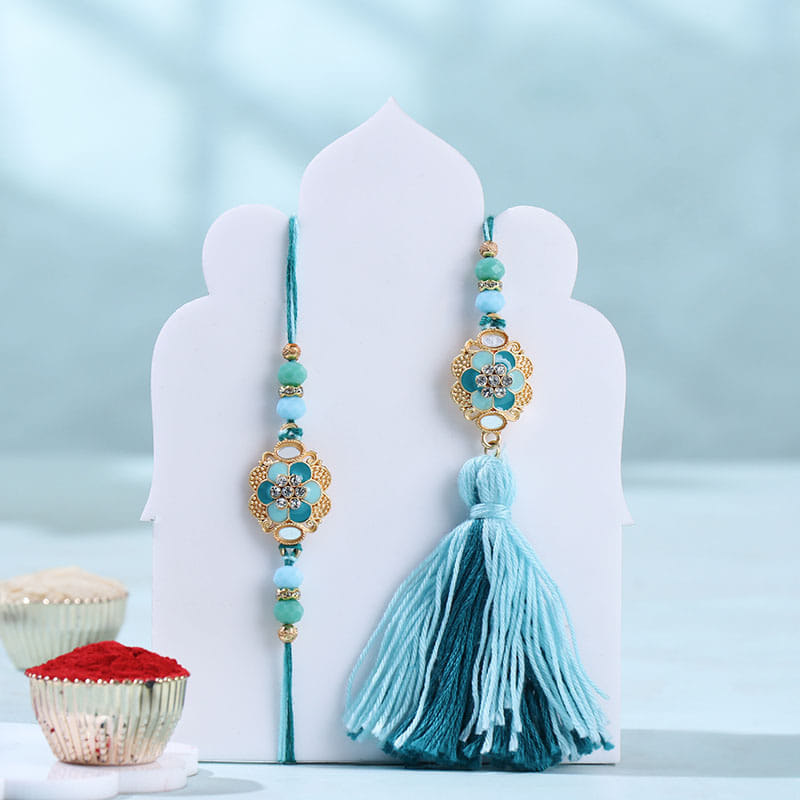 Blue Bhai Bhabhi Rakhis With Trail Mix N Raisins-Overseas