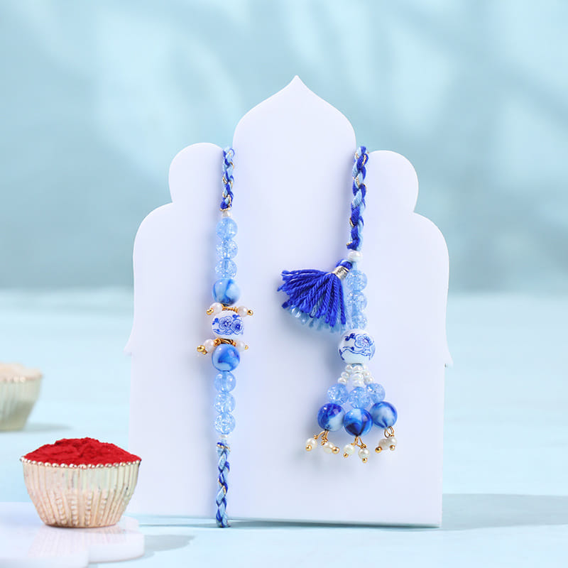 Blue Bhaiya Bhabhi Rakhis With Rasgullas