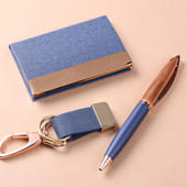 Blue Card Holder N Pen With Keychain