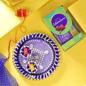 Blue Designer Pooja Thali With Chocolate Combo
