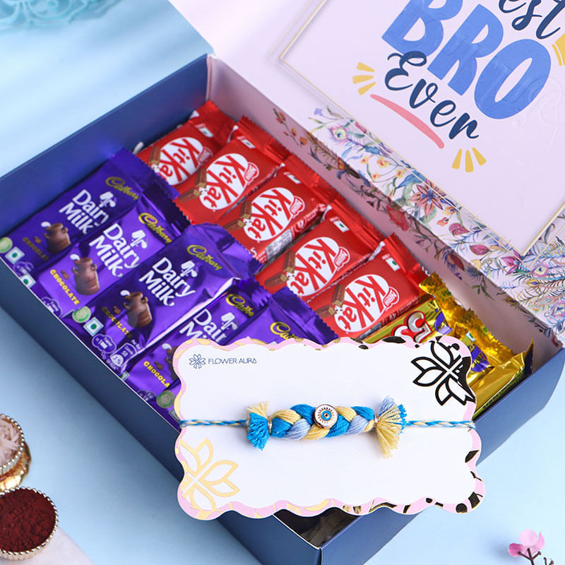 Blue Evil Eye Kids Rakhi With Chocolate Gift Set