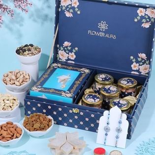 Blue Evil Eye Rakhi Duo N Treats Hamper