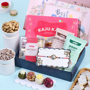 Blue Floral Rakhi With Sweets N Snacks-UAE