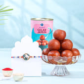 Blue Floral Ring Rakhi With Gulab Jamun