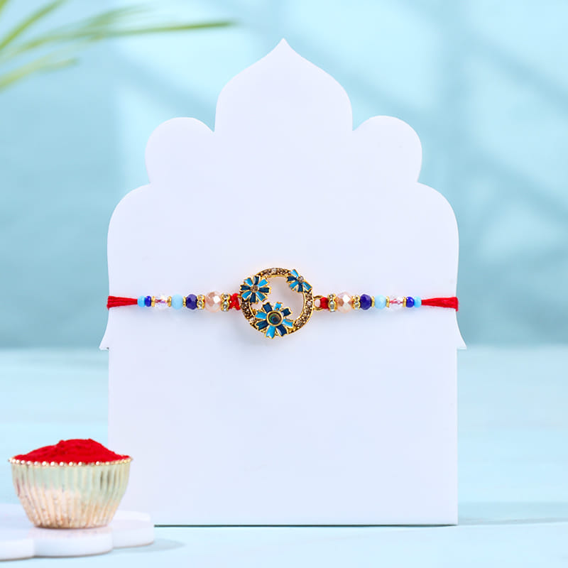 Blue Floral Ring Rakhi With Gulab Jamun -Overseas