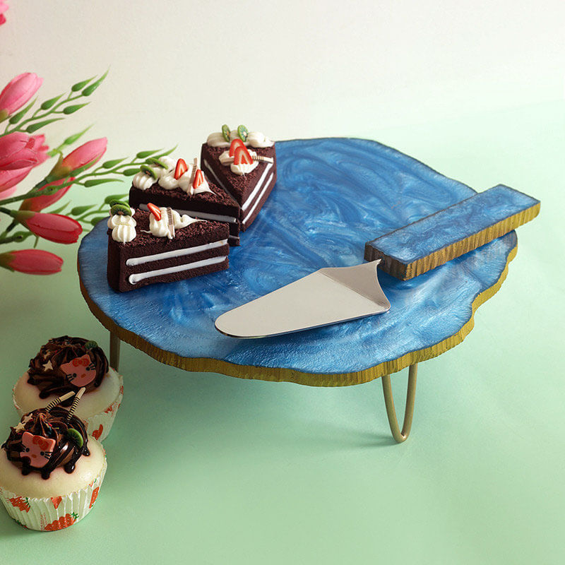 Blue Granite Cake Stand Server