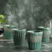 Blue Green Pottery Glass Set