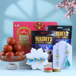 Blue Hued Family Rakhis N Sweets Hamper