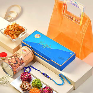 Blue Majesty Rakhi N Munch Box Hamper