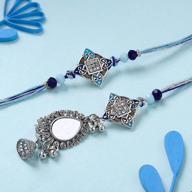 Set of Two Silver Bhaiya Bhabhi Mirror Rakhi