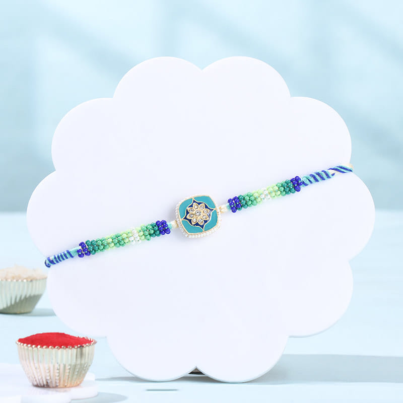 Blue N Green Floral Rakhi With Gulab Jamun