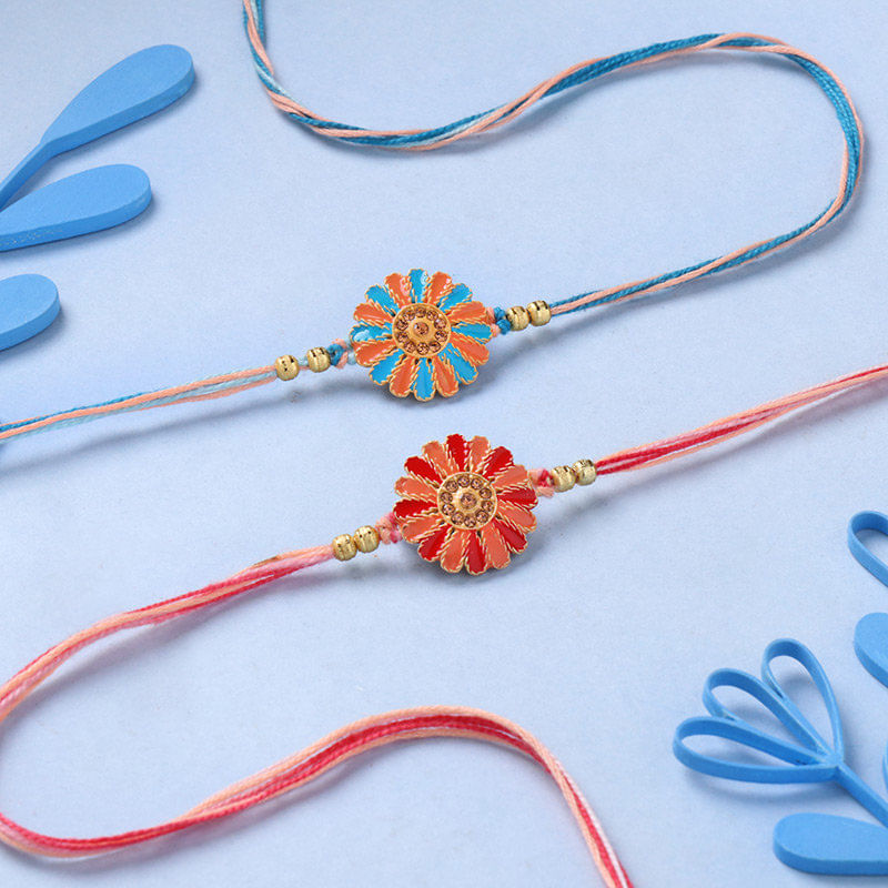 Set of 2 Designer Pink Rakhi with Haldiram Kaju Katli