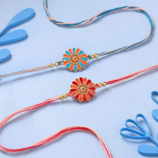 Set of 2 Designer Pink Rakhi with Haldiram Kaju Katli