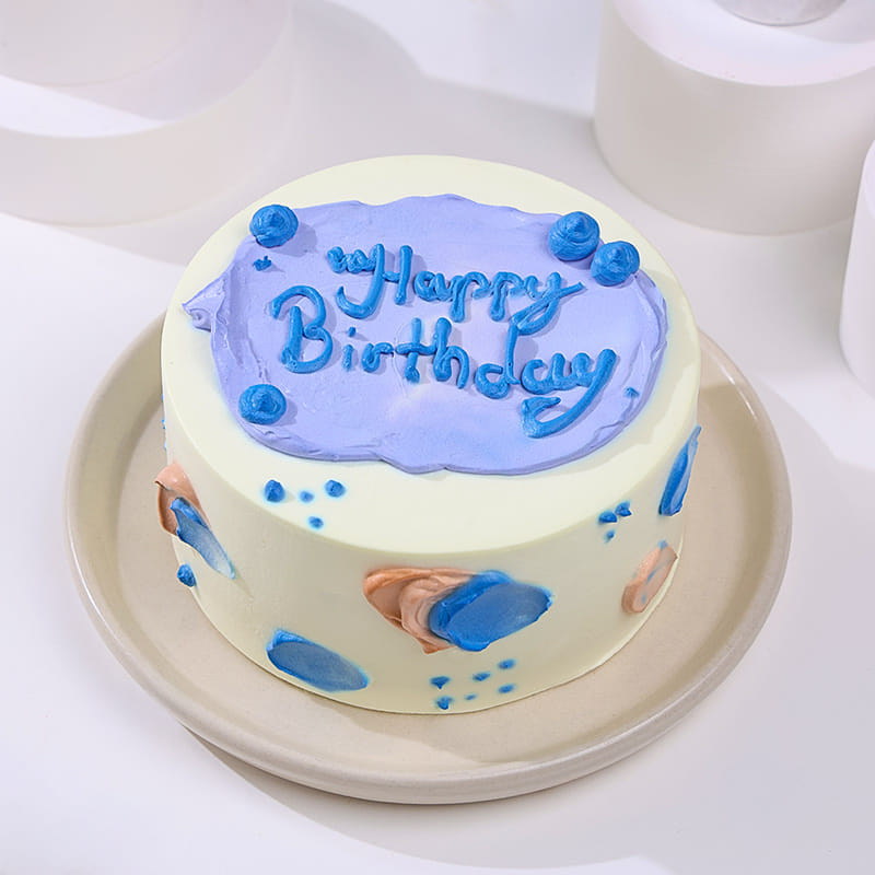 Blue N White Birthday Blooms With Cake