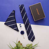Blue N White Strip Necktie Set For Mens