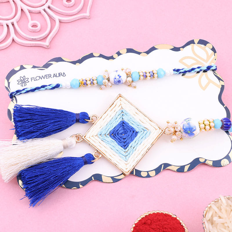 Blue N White Tassels Bhaiya Bhabhi Rakhis