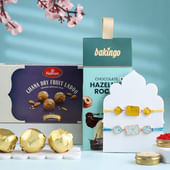 Blue N Yellow Stones Rakhi Duo With Sweet Treats