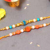Blue Orange Bead Rakhi Set