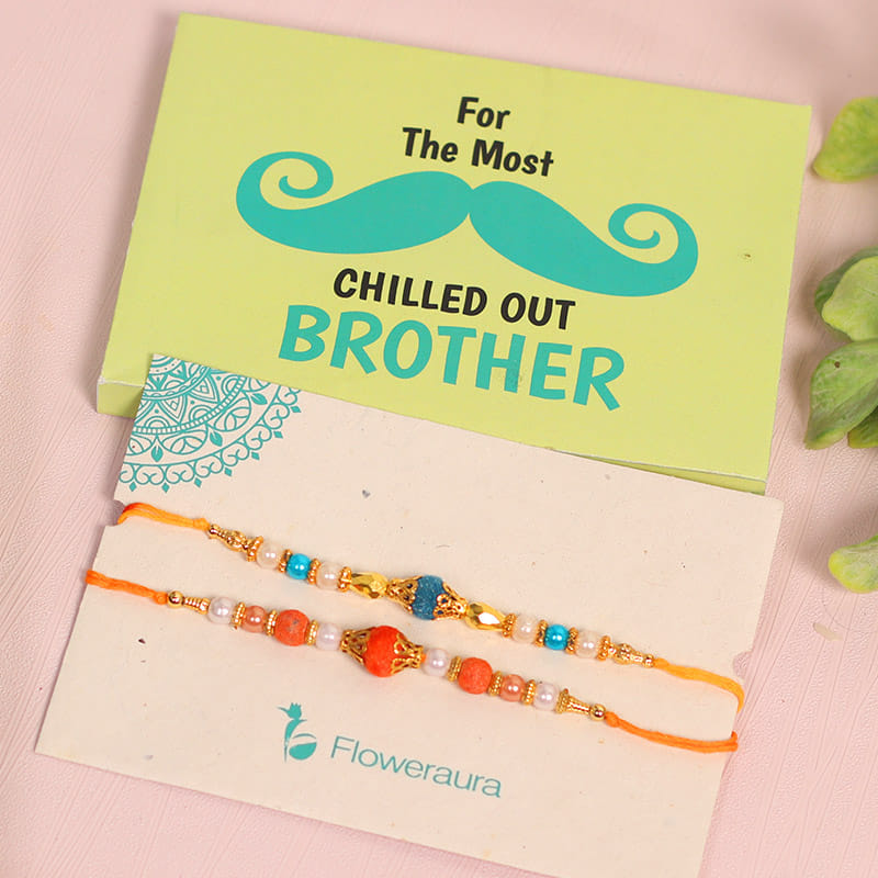 Blue Orange Bead Rakhi Set