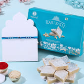 Blue Pearl Evil Eye Rakhi With Kaju Katli