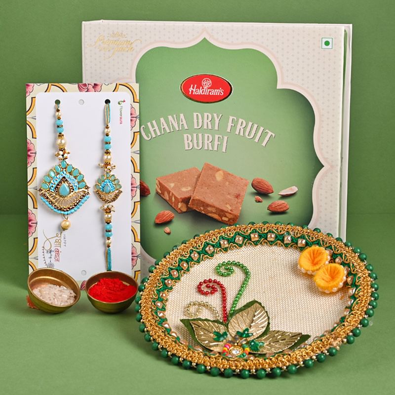 Blue color rakhi and sweets online - Blue Rakhi N Chana Burfi