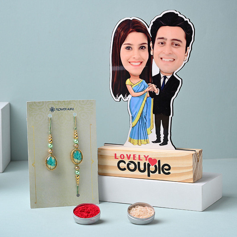 Blue Stone Bhaiya Bhabhi Rakhi N Caricature Combo