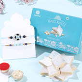 Blue Stone Bhaiya Bhabhi Rakhi With Kaju Katli