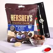 Buy Blueberry Chocolate With Silver Peacock Rakhi - Designer Rakhi Online
