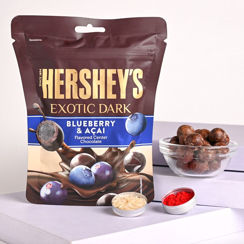 Send Designer Rakhi Online in India - Blueberry Chocolate With Silver Peacock Rakhi