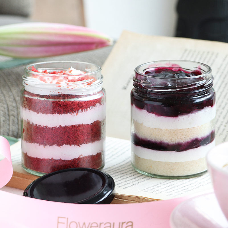 Blueberry Velvety Jar Eggless Cake