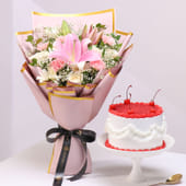Blush Blooms N Red Velvet Cake Combo