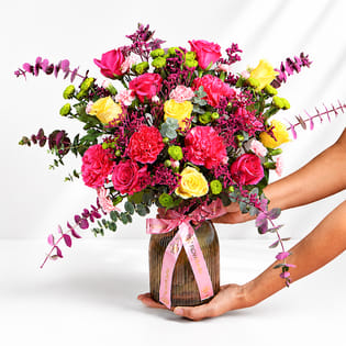 Blush N Bloom In A Golden Vase