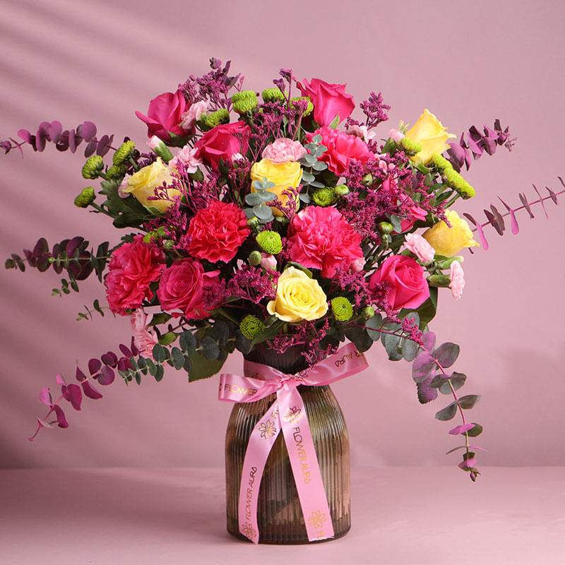 Blush N Bloom In A Golden Vase