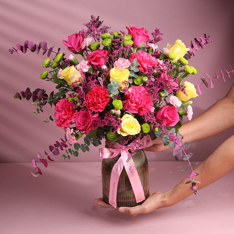 Blush N Bloom In A Golden Vase