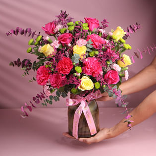 Blush N Bloom In A Golden Vase