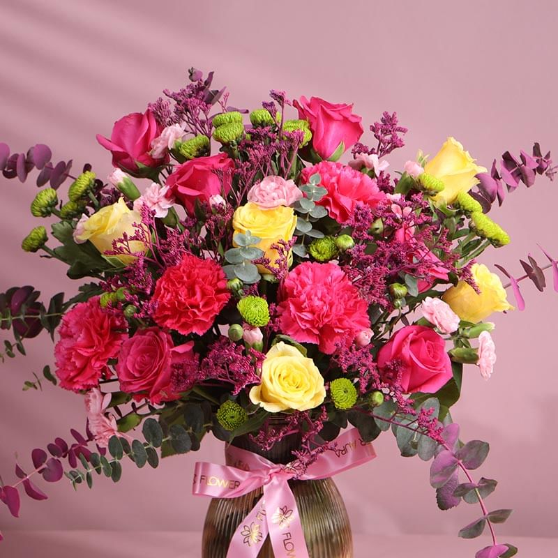 Blush N Bloom In A Golden Vase