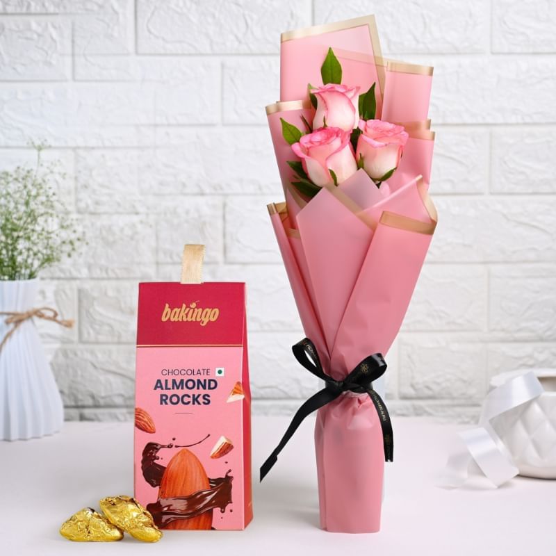 Blush Pink Roses With Almond Rocks