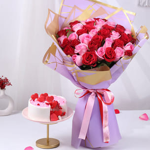 Blush Roses N Heart Drop Choco Cake Combo