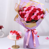 Blush Roses N Heart Drop Choco Cake Combo