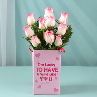 Blushing Box Of Roses For Wife
