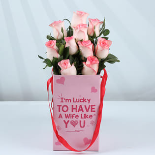 Blushing Box Of Roses For Wife