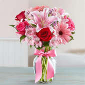 Blushing Floral Beauties Glass Vase