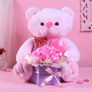 Blushing Roses N Teddy Hamper