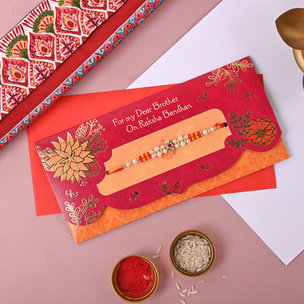 Bold Red Rakhi Combo of 1 Designer Rakhi With Greeting Card