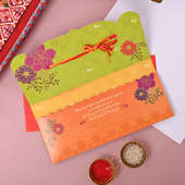 Red Rakhi for brother with gifts - Rakhi card view