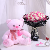 Bold Romance Roses N Teddy Combo