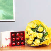 Combo of Yellow Roses Bunch and Chocolates
