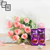 Bountiful Celebrations - Combo of 10 Pink Roses and 2 Chocolates