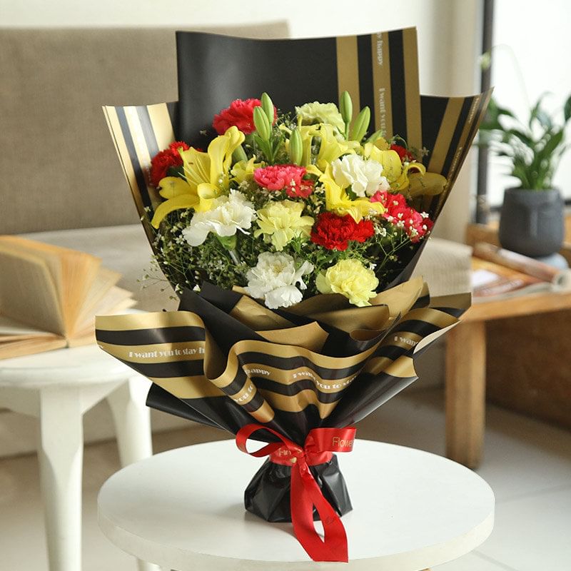Bouquet Full Of Sunshine - Carnations and Roses Bouquet