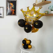 Bouquet Of Balloons With Crown:Golden and black balloons bouquet